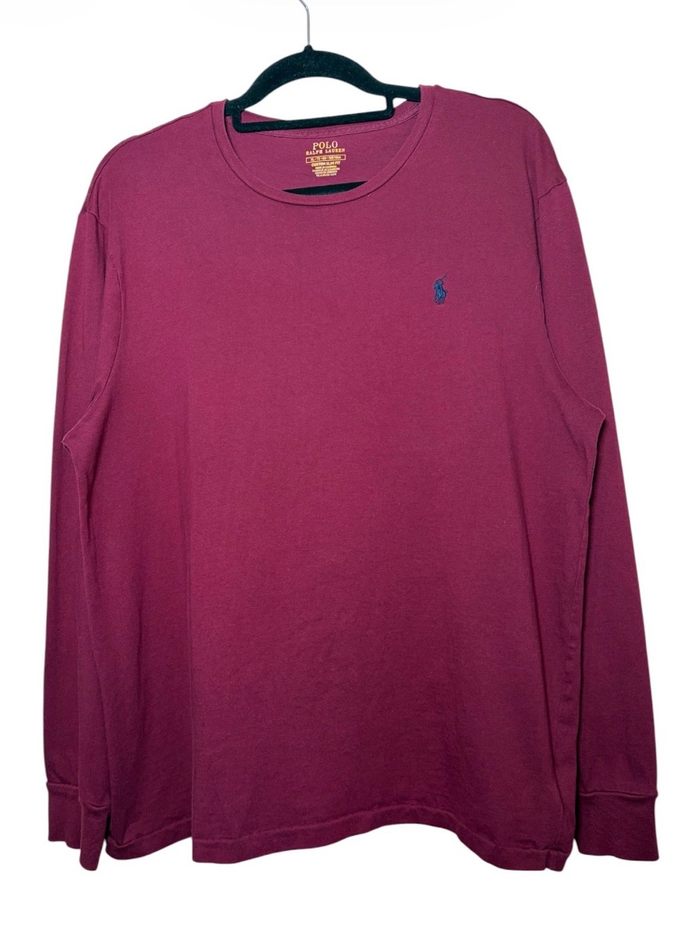 Polo Ralph Lauren Men’s Custom Slim Fit Long Sleeve Tee Burgundy Navy XL